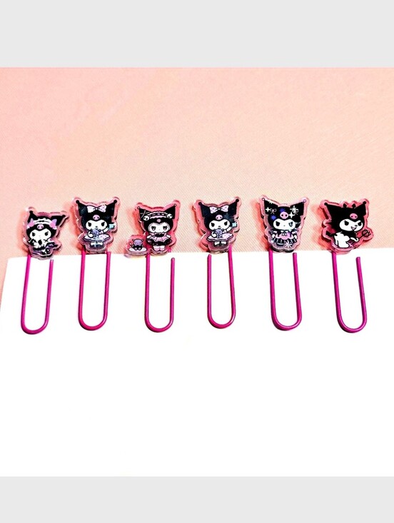 Handmade Other - Kuromi Decorated Pink Paper Clips Metal Clip Set Of 6